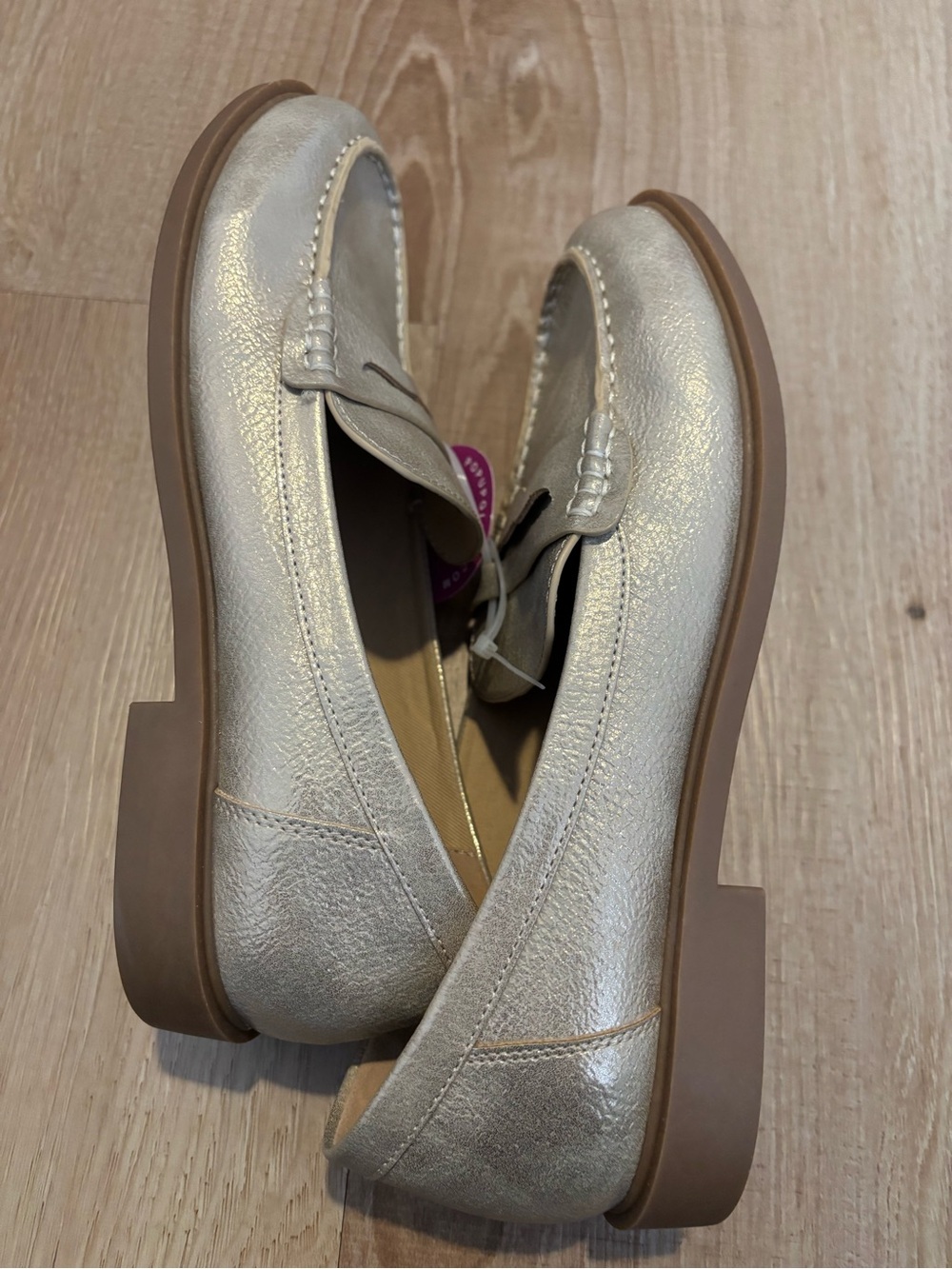 CL by Laundry Cream Goldtone Loafers with Tan Sole